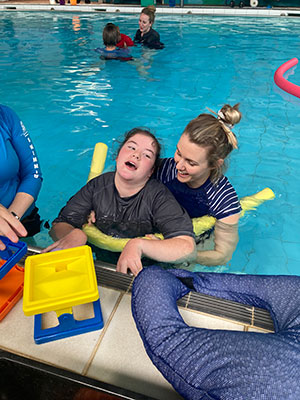 Katherine and Grace in the pool