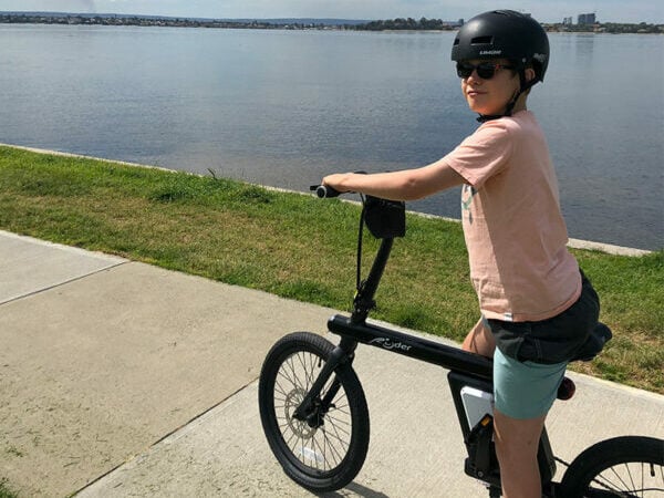 Lucas on his electric bike