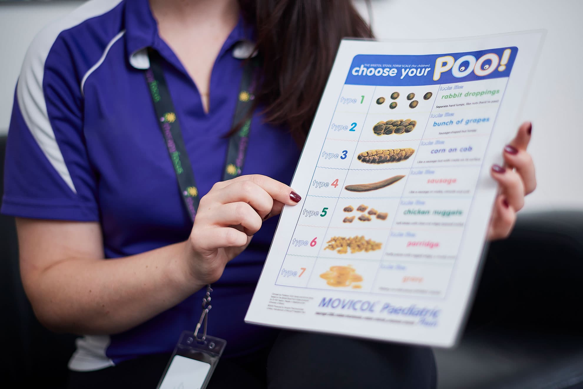 A person holding a stool chart