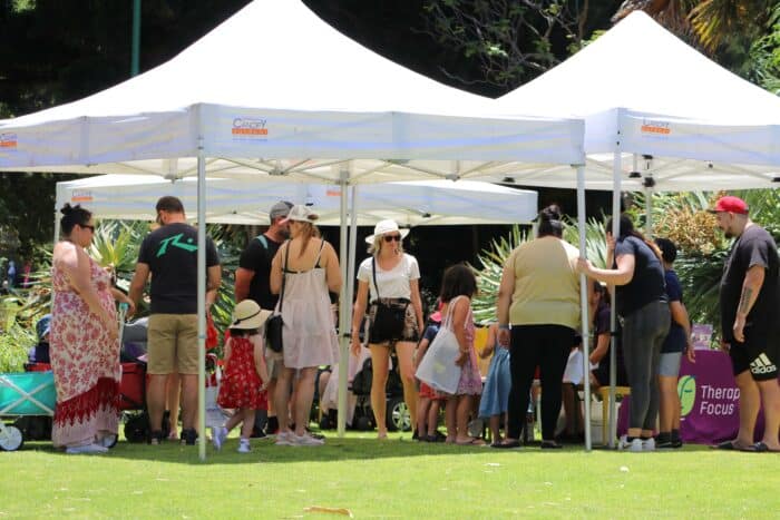 Customers visit the Therapy Focus marquees at the Zoo.