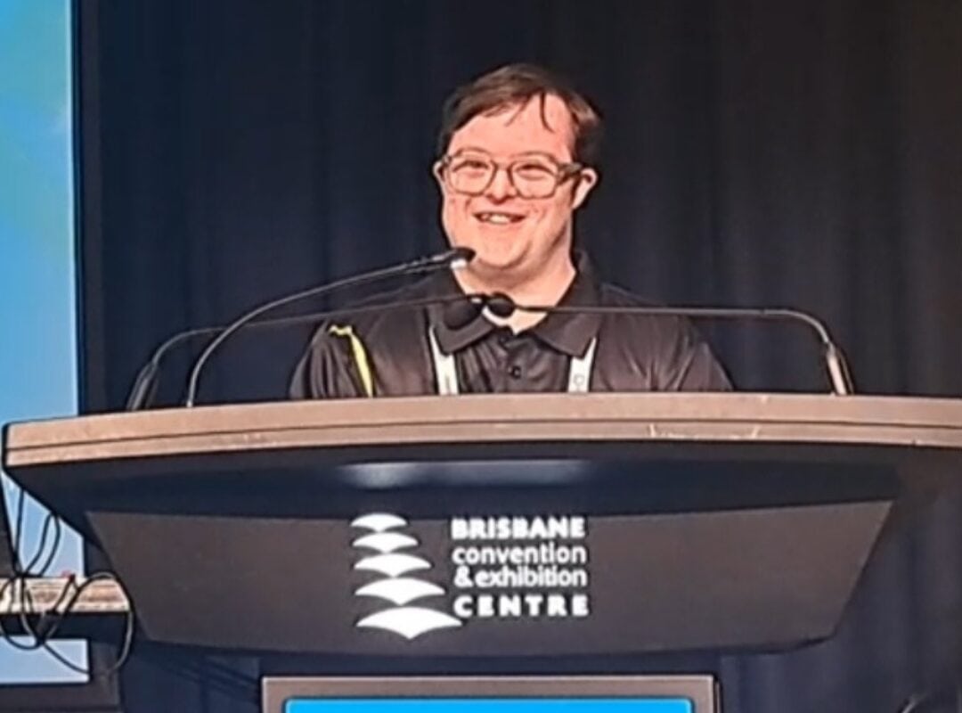 Adam speaking at 2024 World Down Syndrome Congress